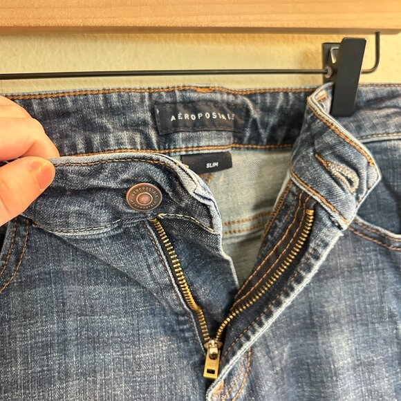 Aeropostale Slim Jean Mens Size 32 x 32 Bundle Medium Wash Blue Denim Whiskering - Picture 12 of 12